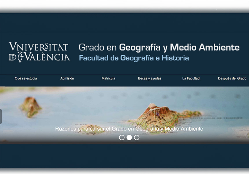 El GRADO DE GEOGRAFIA Y MEDIO AMBIENTE de la Universitat de València se posiciona en 3º lugar en el ranking de las universidades españolas que ofertan grados en Geografía